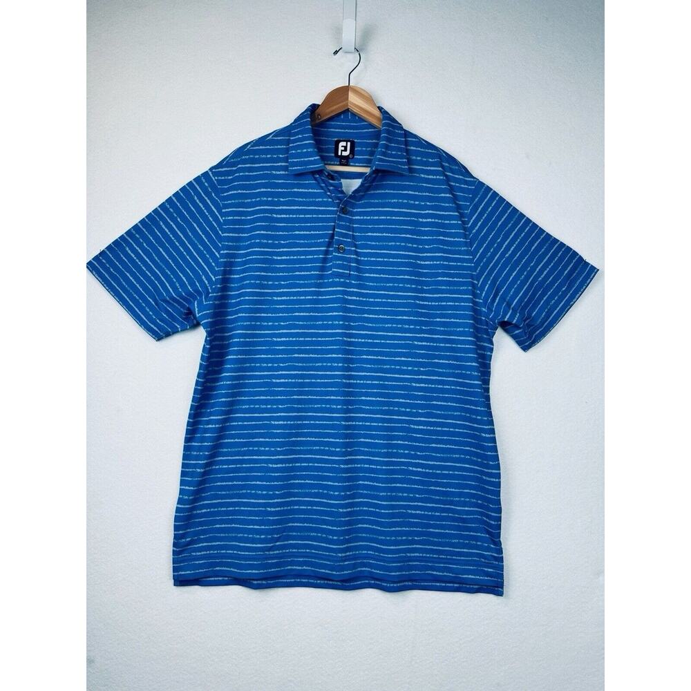 FootJoy FJ Polo Men's Golf Shirt Blue Large Stripes Short Sleeve TEXAS STAR GOLF